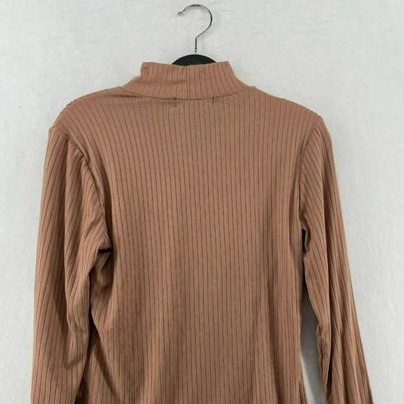 INC International Concepts Top Women's Sz Small Tan Ribbed Cut-Out Long Sleeves - Picture 8 of 12